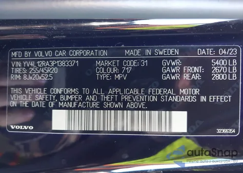 2023 Volvo Xc60 B5 Ultimate Bright Theme from USA, damaged, VIN YV4L12RA3P1383371
